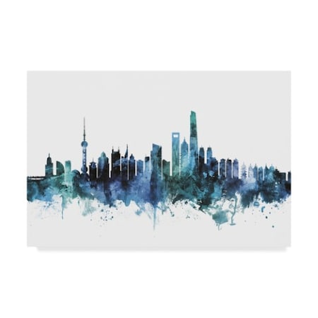 Michael Tompsett 'Shanghai China Blue Teal Skyline' Canvas Art,30x47